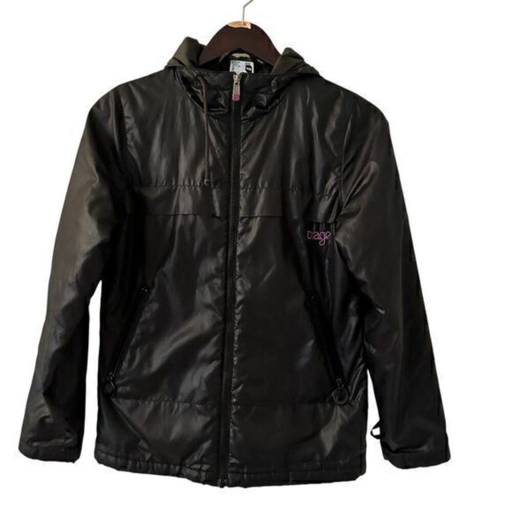 Orage Black‎ Shiny Full Zip Hooded Thin Hooded Ski Snow Jacket Size S